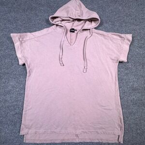 Mono B Womens Short Sleeve Hoodie Dusty Rose Pink Cotton V-Neck KT11681 One Size